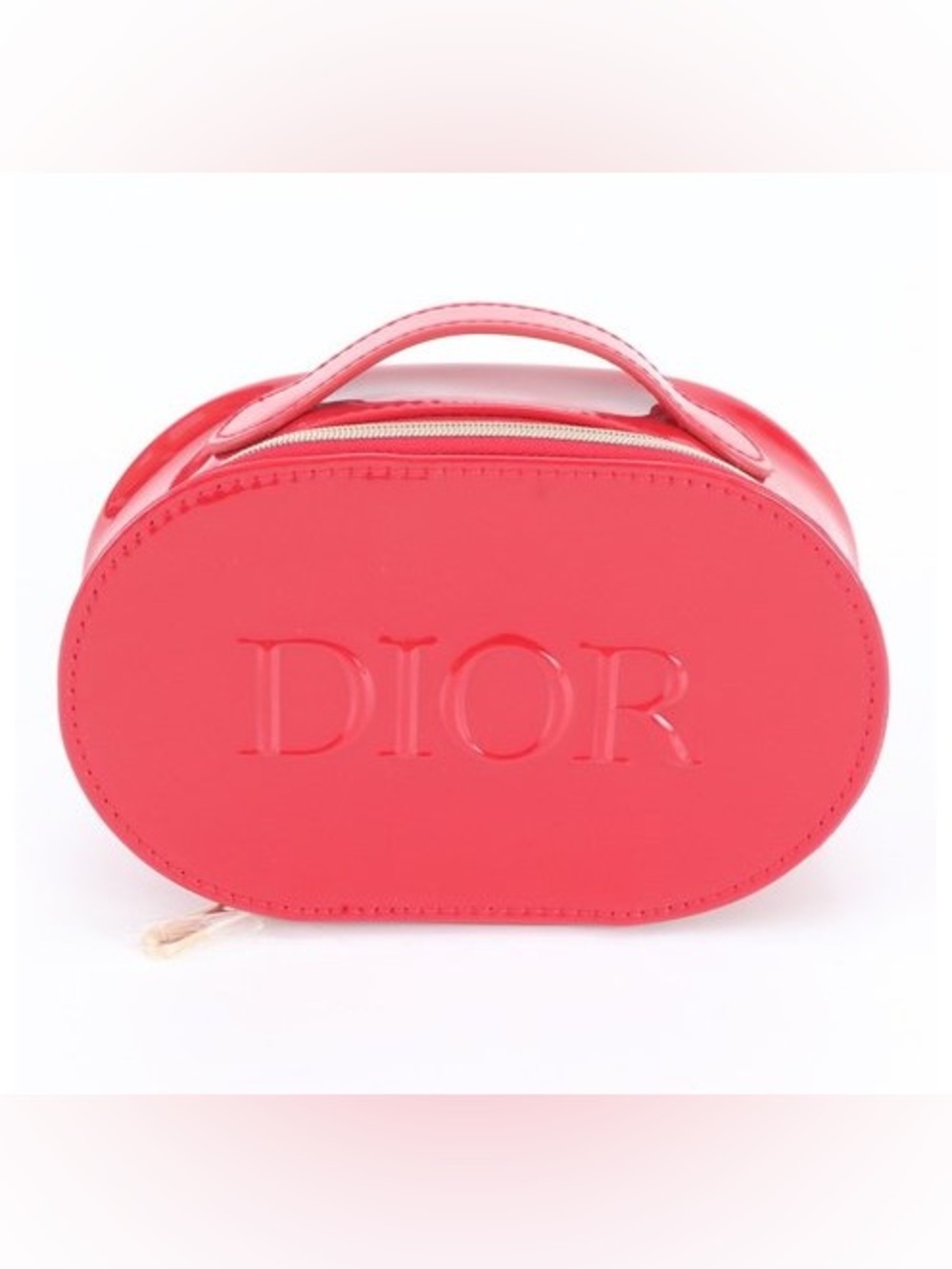Dior Coral-Red Oval Top-Handle Cosmetic Case